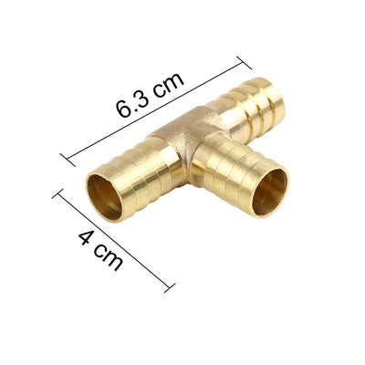Harfington 16mm Hose Barb Brass 3 Way Tee Connector Adaptor for Air Water Gas Oil Pipe 5pcs