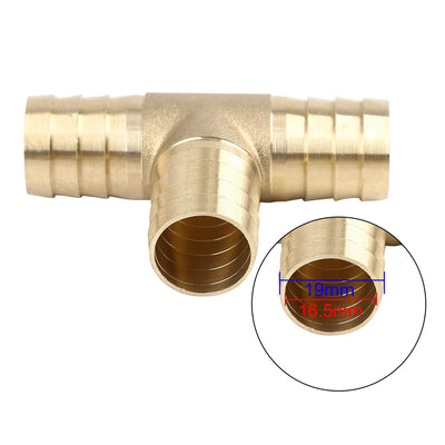 Harfington 19mm Hose Barb Brass T-Shaped 3 Way Tee Connector Adaptor for Air Water Gas Oil Pipe 3pcs