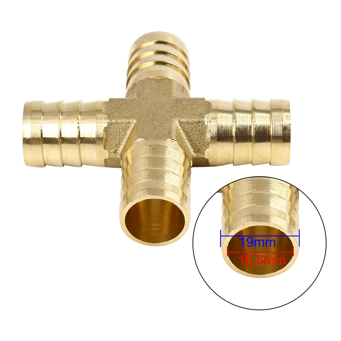 Harfington 19mm Brass Hose Tail Barb Fitting Cross 4 Way Connector for Air Water Gas Oil