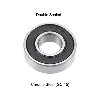 Harfington Uxcell Deep Groove Ball Bearings Metric Double Sealed Chrome Steel ABEC3 Z1