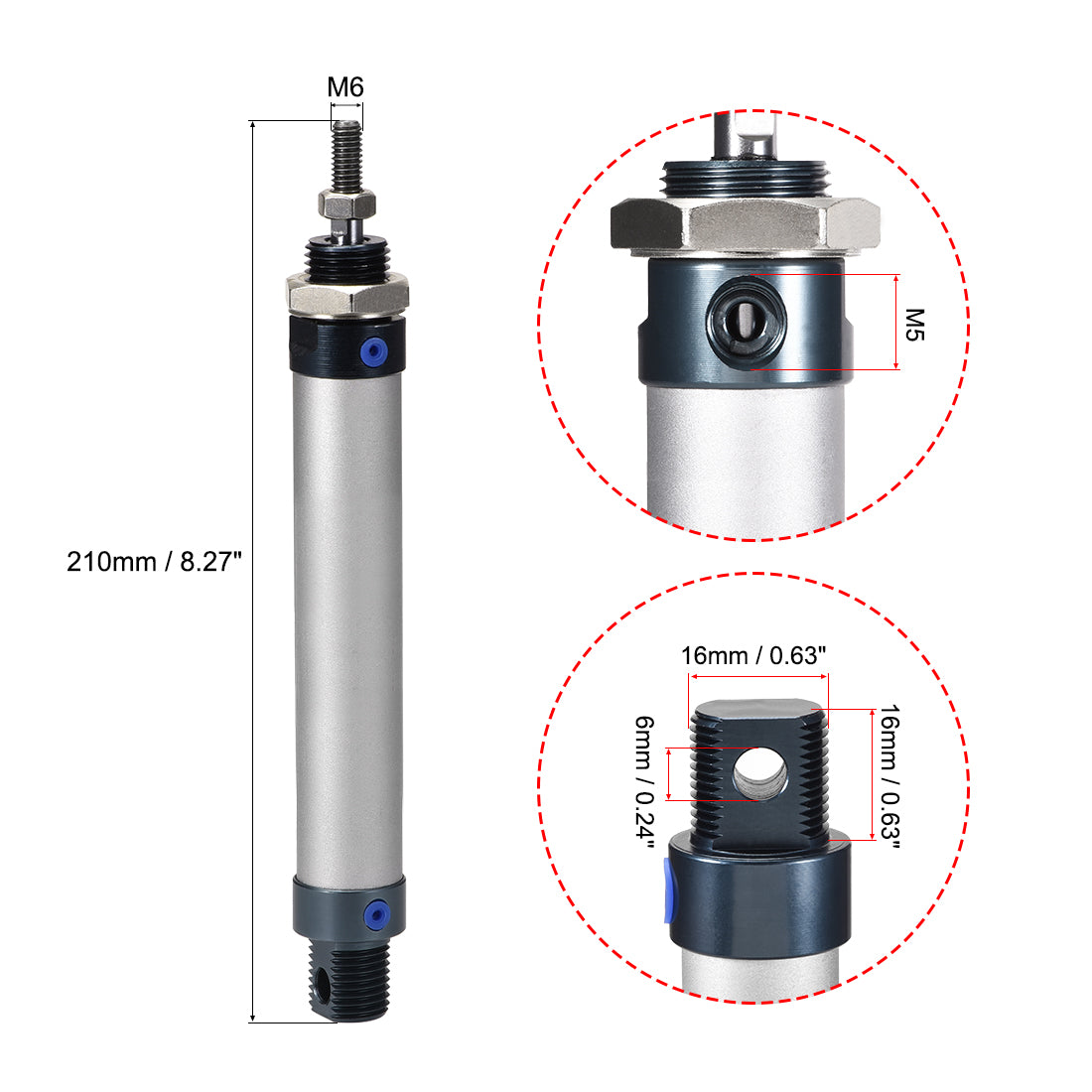 Harfington Pneumatic Air Cylinder 16mm Bore M5,Single Rod Double Action