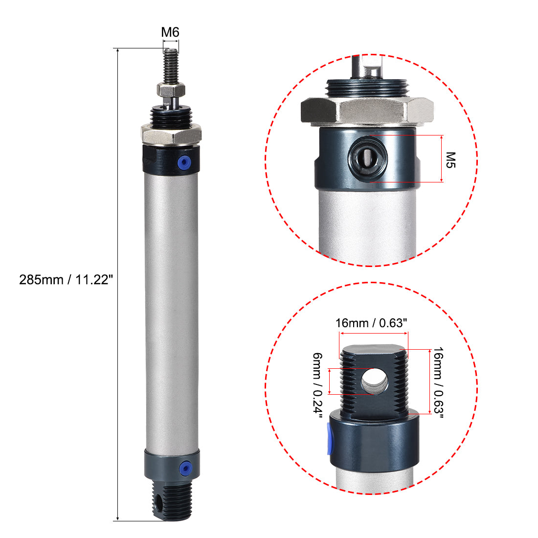 Harfington Pneumatic Air Cylinder 16mm Bore M5,Single Rod Double Action