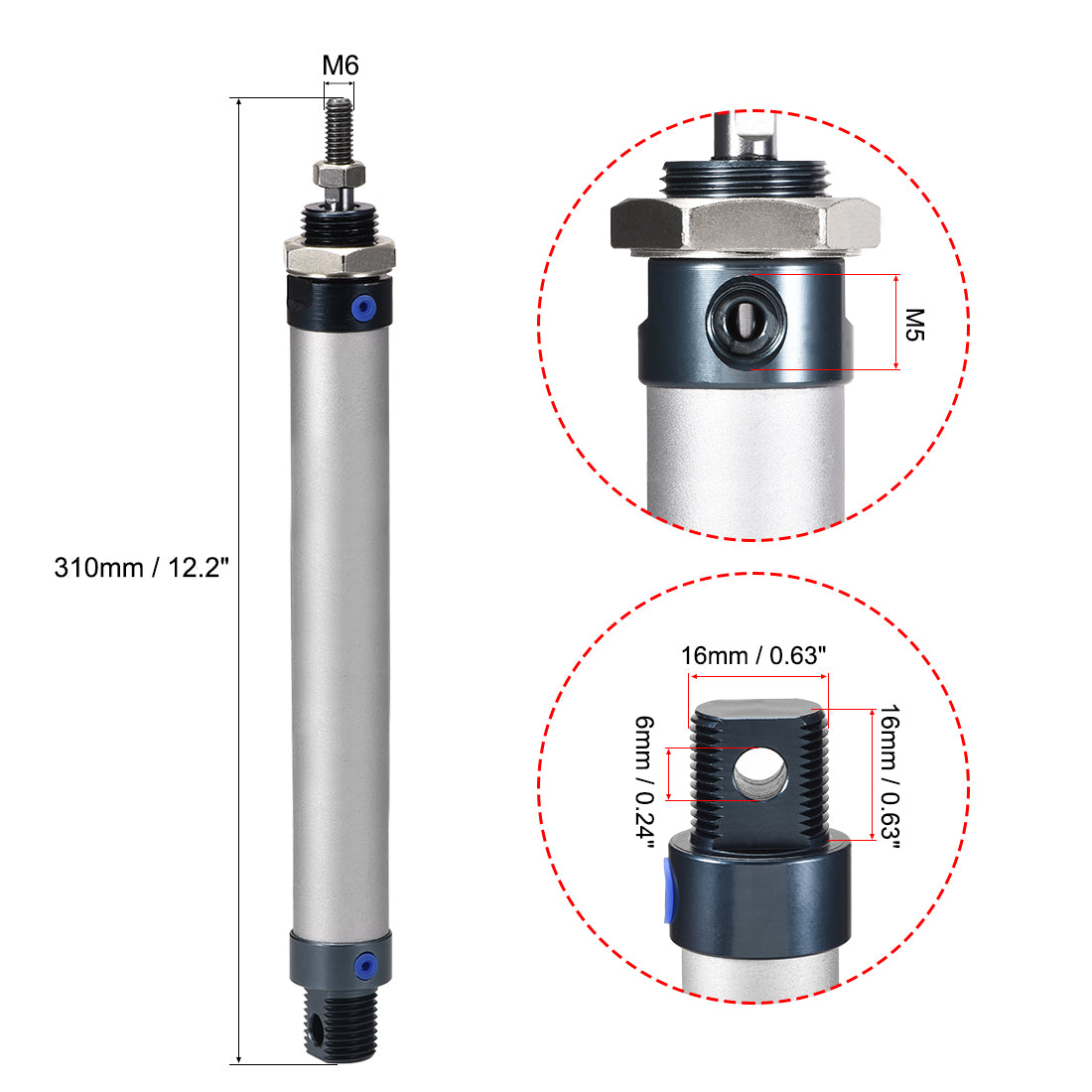 Harfington Pneumatic Air Cylinder 16mm Bore M5,Single Rod Double Action