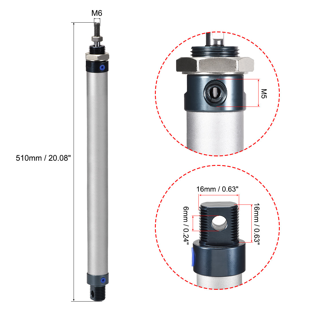 Harfington Pneumatic Air Cylinder 16mm Bore M5,Single Rod Double Action