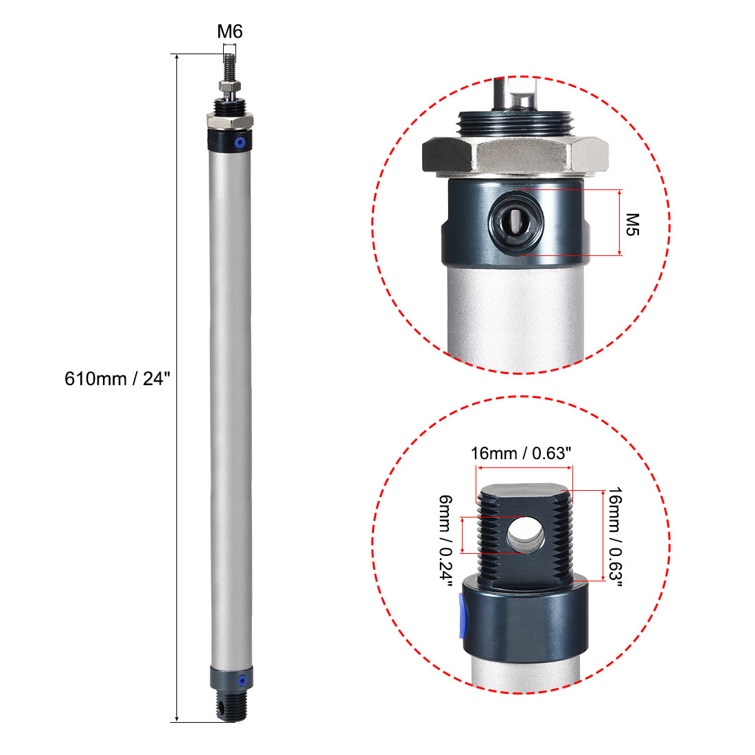 Harfington Pneumatic Air Cylinder 16mm Bore M5,Single Rod Double Action
