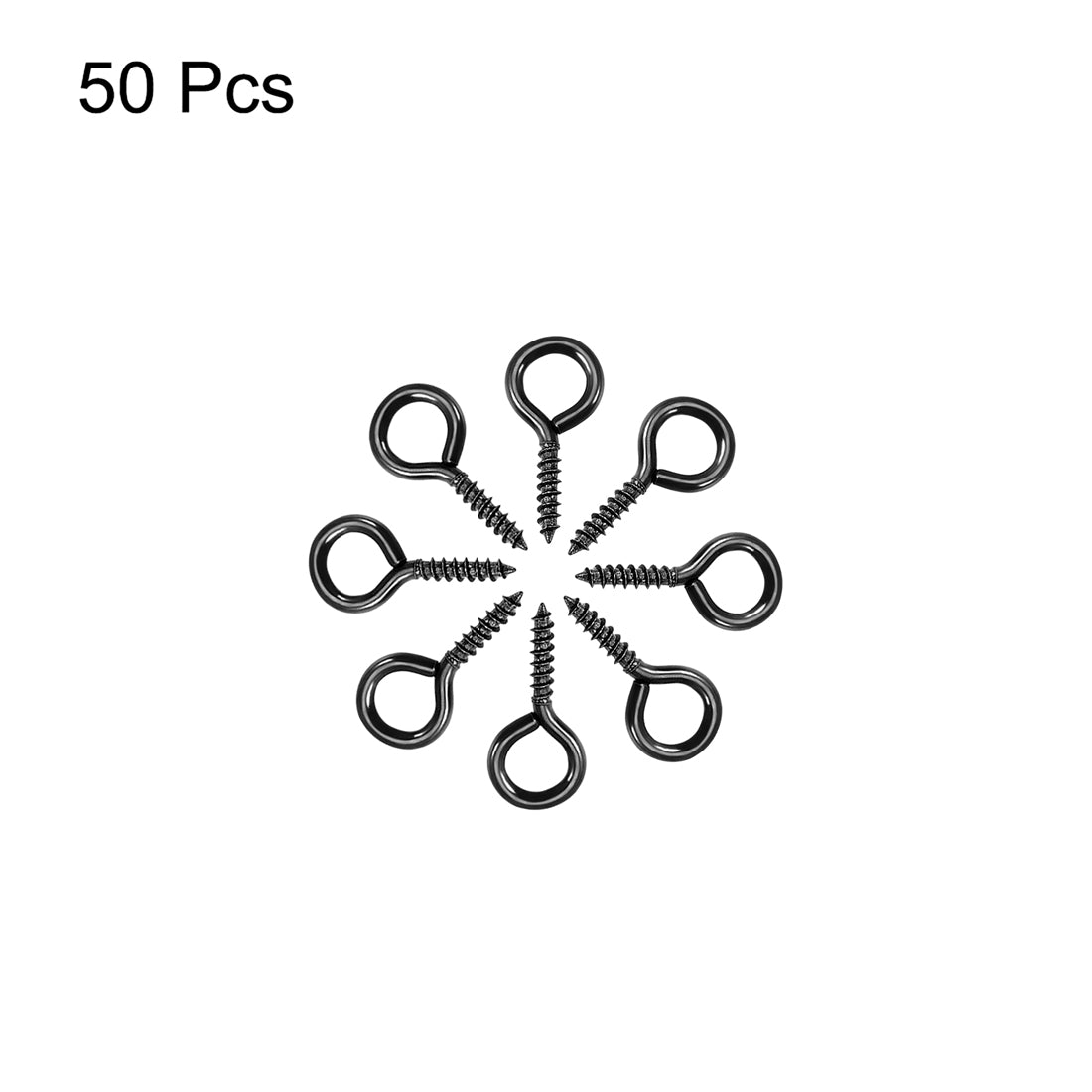 Harfington 0.6" Screw Eye Hooks Self Tapping Screws Screw-in Hanger Eye-Shape  Hooks Black 50pcs