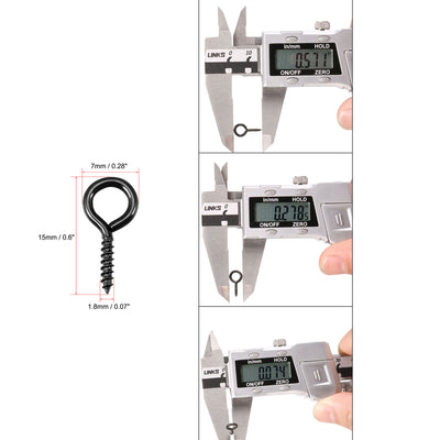 Harfington 0.6" Screw Eye Hooks Self Tapping Screws Screw-in Hanger Eye-Shape  Hooks Black 50pcs