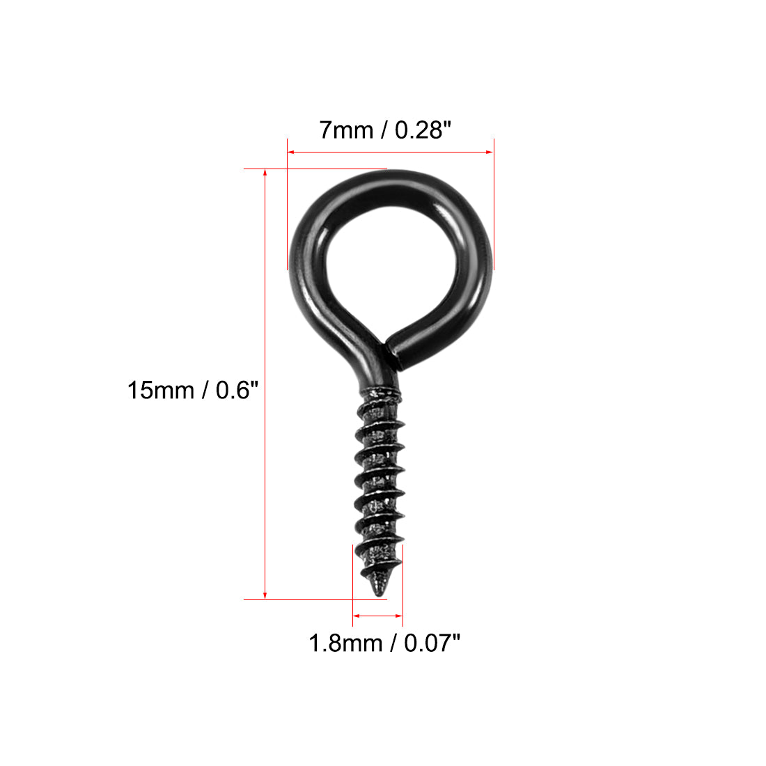 Harfington 0.6" Screw Eye Hooks Self Tapping Screws Screw-in Hanger Eye-Shape  Hooks Black 50pcs