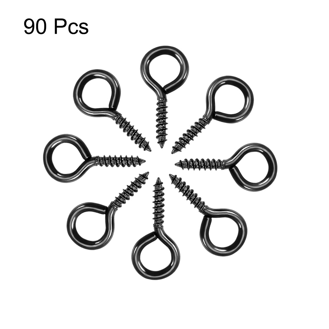 Harfington 0.6" Screw Eye Hooks Self Tapping Screws Screw-in Hanger Eye-Shape  Hooks Black 90pcs