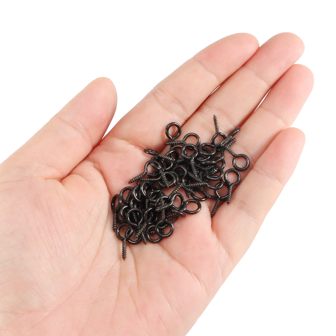 Harfington 0.6" Screw Eye Hooks Self Tapping Screws Screw-in Hanger Eye-Shape  Hooks Black 90pcs