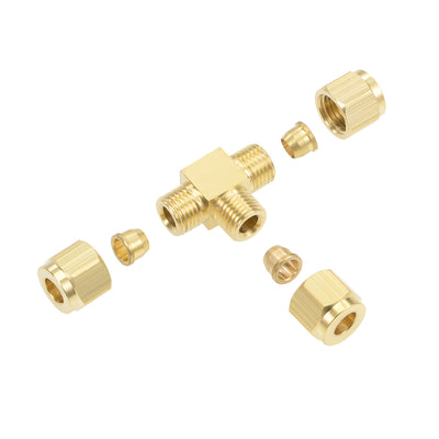 Harfington Brass Compression Tube Fitting 8mm OD Tee Pipe Adapter for Water Garden Irrigation System