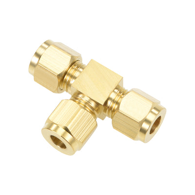 Harfington Brass Compression Tube Fitting 8mm OD Tee Pipe Adapter for Water Garden Irrigation System