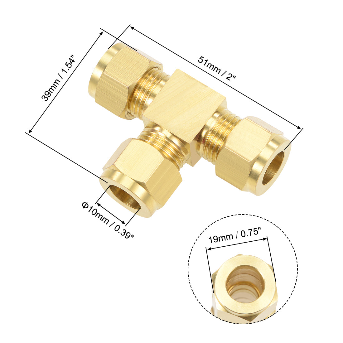 Harfington Brass Compression Tube Fitting 10mm OD Tee Pipe Adapter for Garden Water Irrigation System