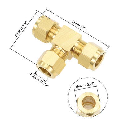Harfington Brass Compression Tube Fitting 10mm OD Tee Pipe Adapter for Garden Water Irrigation System