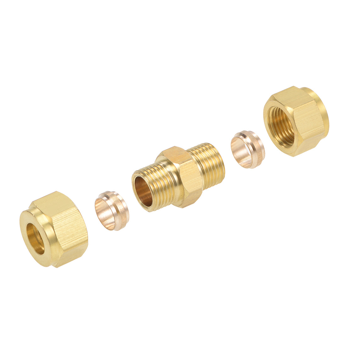 Harfington Brass Compression Tube Fitting 10mm OD Straight Pipe Adapter for Water Garden Irrigation System 5pcs