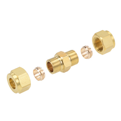 Harfington Brass Compression Tube Fitting 10mm OD Straight Pipe Adapter for Water Garden Irrigation System 5pcs