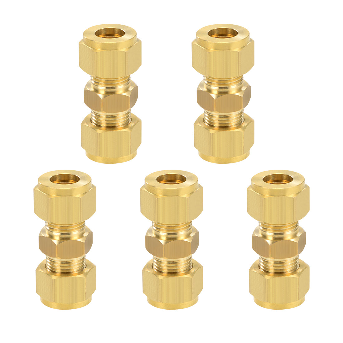 Harfington Brass Compression Tube Fitting 10mm OD Straight Pipe Adapter for Water Garden Irrigation System 5pcs