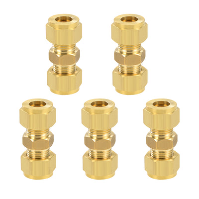 Harfington Brass Compression Tube Fitting 10mm OD Straight Pipe Adapter for Water Garden Irrigation System 5pcs