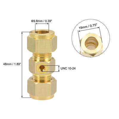 Harfington Brass Compression Tube Fitting 9.8mm OD Straight UNC 10-24 Thread Nozzle Hole Pipe Adapter for Garden Water Irrigation System 3pcs