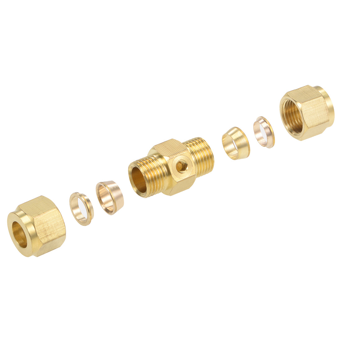 Harfington Brass Compression Tube Fitting 9.8mm OD Straight UNC 10-24 Thread Nozzle Hole Pipe Adapter for Garden Water Irrigation System 3pcs