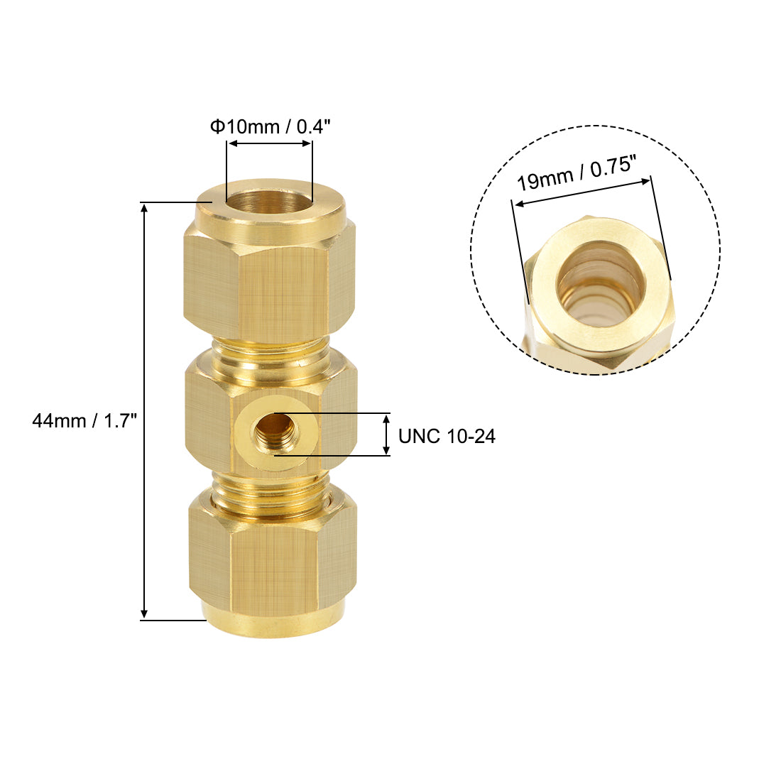 Harfington Brass Compression Tube Fitting 10 mm OD Straight UNC 10-24 Thread Nozzle Hole Pipe Adapter Single Hole for Water Garden Irrigation System 2pcs