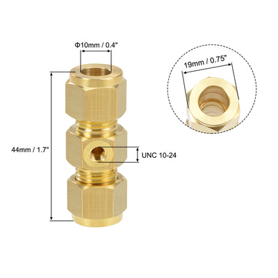 Harfington Brass Compression Tube Fitting 10 mm OD Straight UNC 10-24 Thread Nozzle Hole Pipe Adapter Single Hole for Water Garden Irrigation System 2pcs