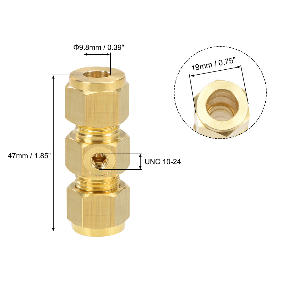 Harfington Brass Compression Tube Fitting 9.8mm OD Straight UNC 10-24 Thread Nozzle Hole Pipe Adapter for Water Garden Irrigation