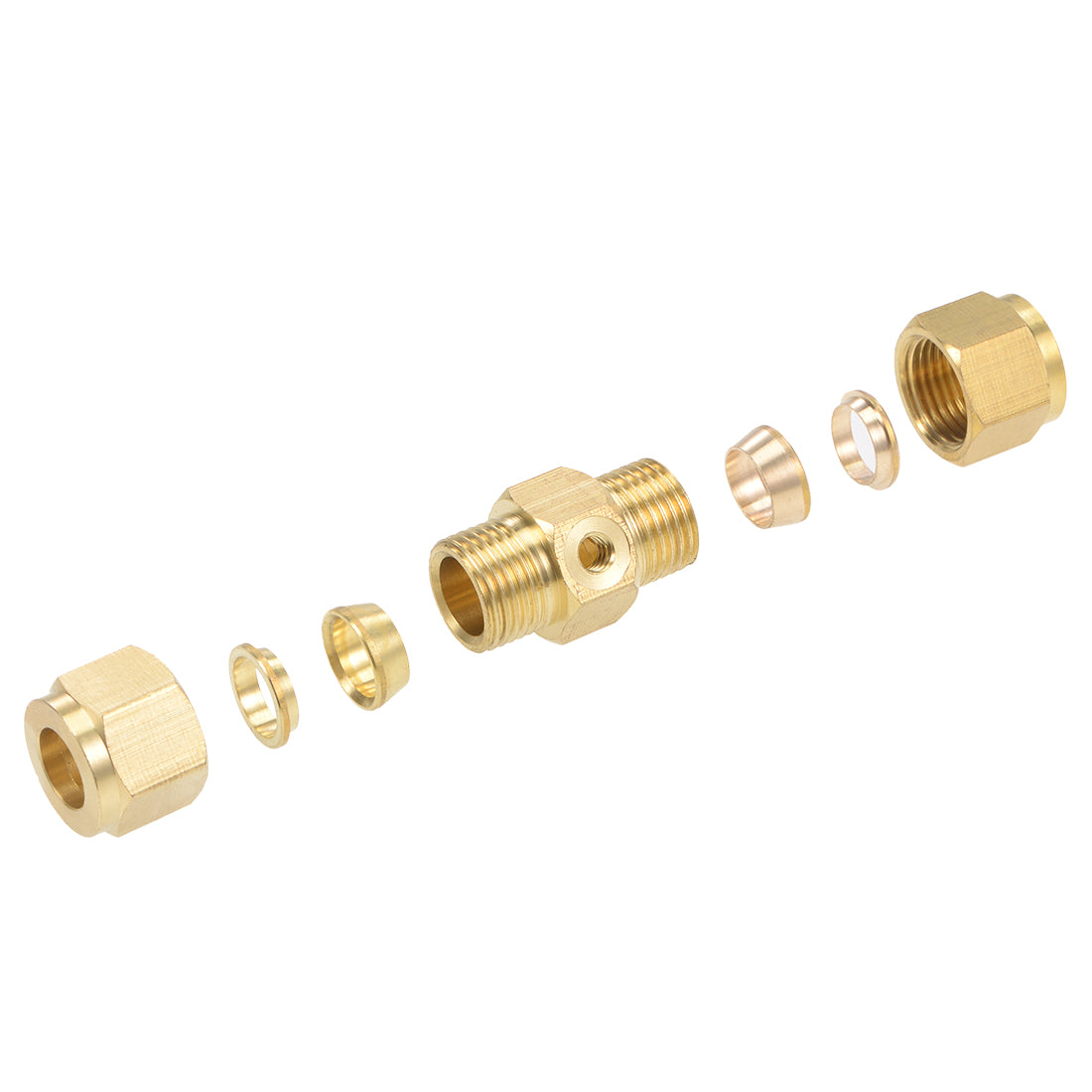 Harfington Brass Compression Tube Fitting 9.8mm OD Straight UNC 10-24 Thread Nozzle Hole Pipe Adapter for Water Garden Irrigation