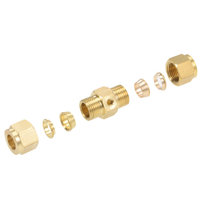 Harfington Brass Compression Tube Fitting 9.8mm OD Straight UNC 10-24 Thread Nozzle Hole Pipe Adapter for Water Garden Irrigation