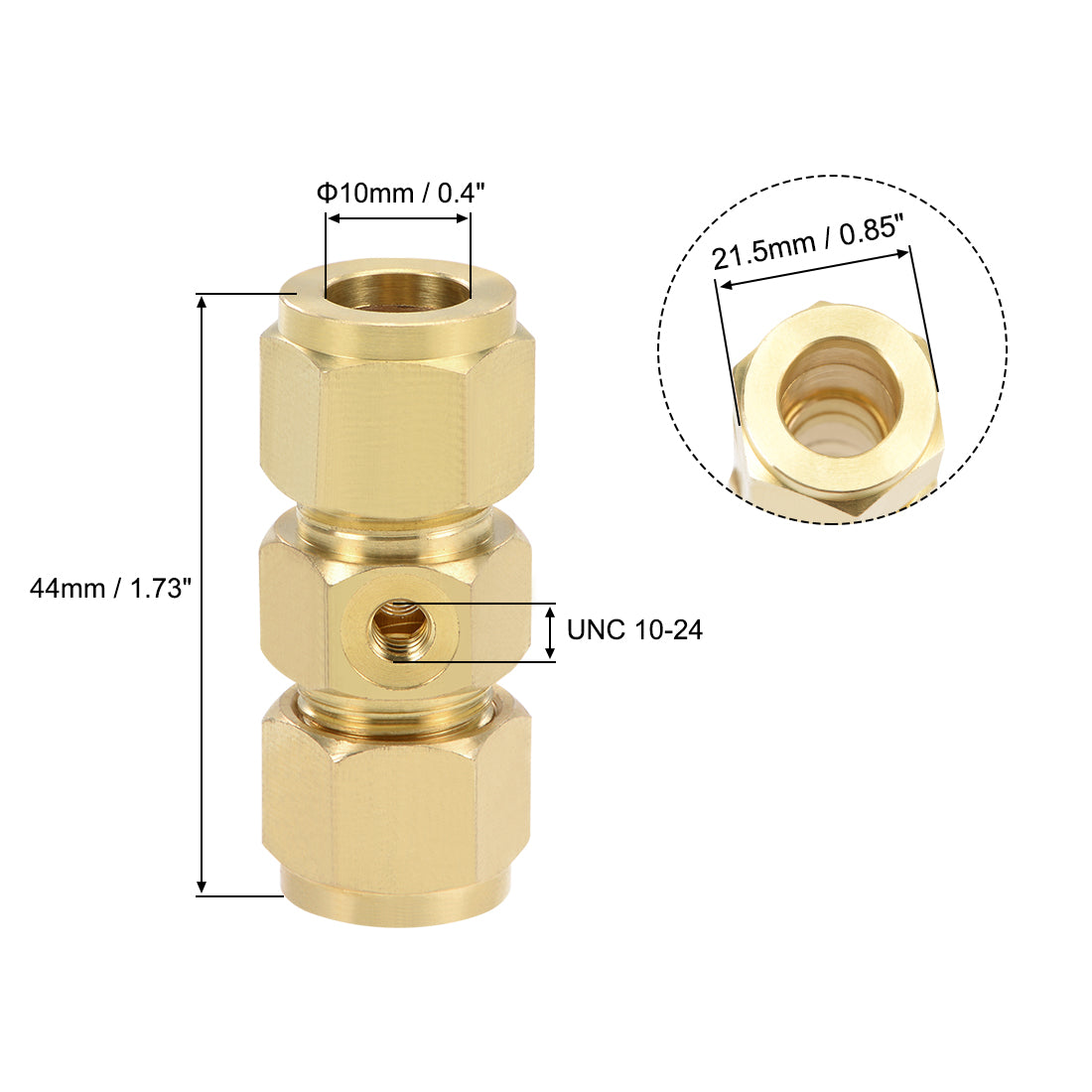 Harfington Brass Compression Tube Fitting 10mm OD Straight UNC 10-24 Thread Nozzle Hole Pipe Adapter for Garden Water Irrigation 3pcs