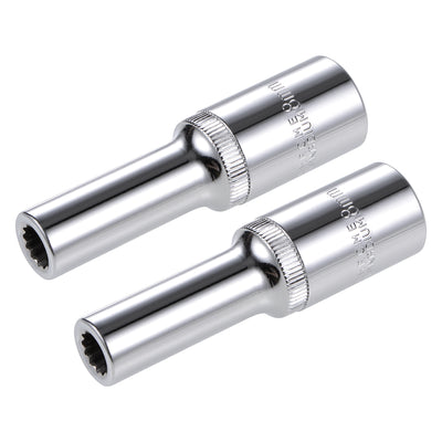Harfington 2 Pcs 1/2-inch Drive 8mm 12-Point Deep Socket, Metric, Cr-V