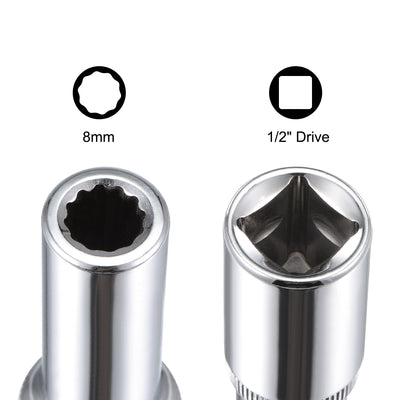 Harfington 3 Pcs 1/2-inch Drive 8mm 12-Point Deep Socket, Metric, Cr-V