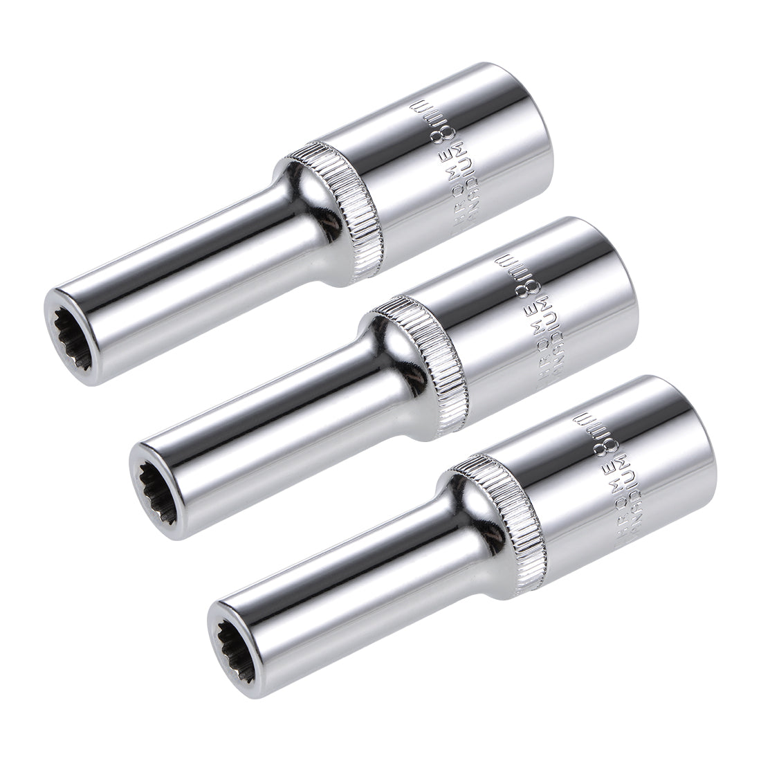 Harfington 3 Pcs 1/2-inch Drive 8mm 12-Point Deep Socket, Metric, Cr-V
