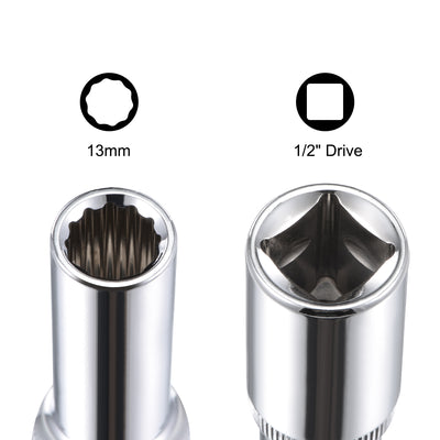Harfington 3 Pcs 1/2-inch Drive 13mm 12-Point Deep Socket, Metric, Cr-V