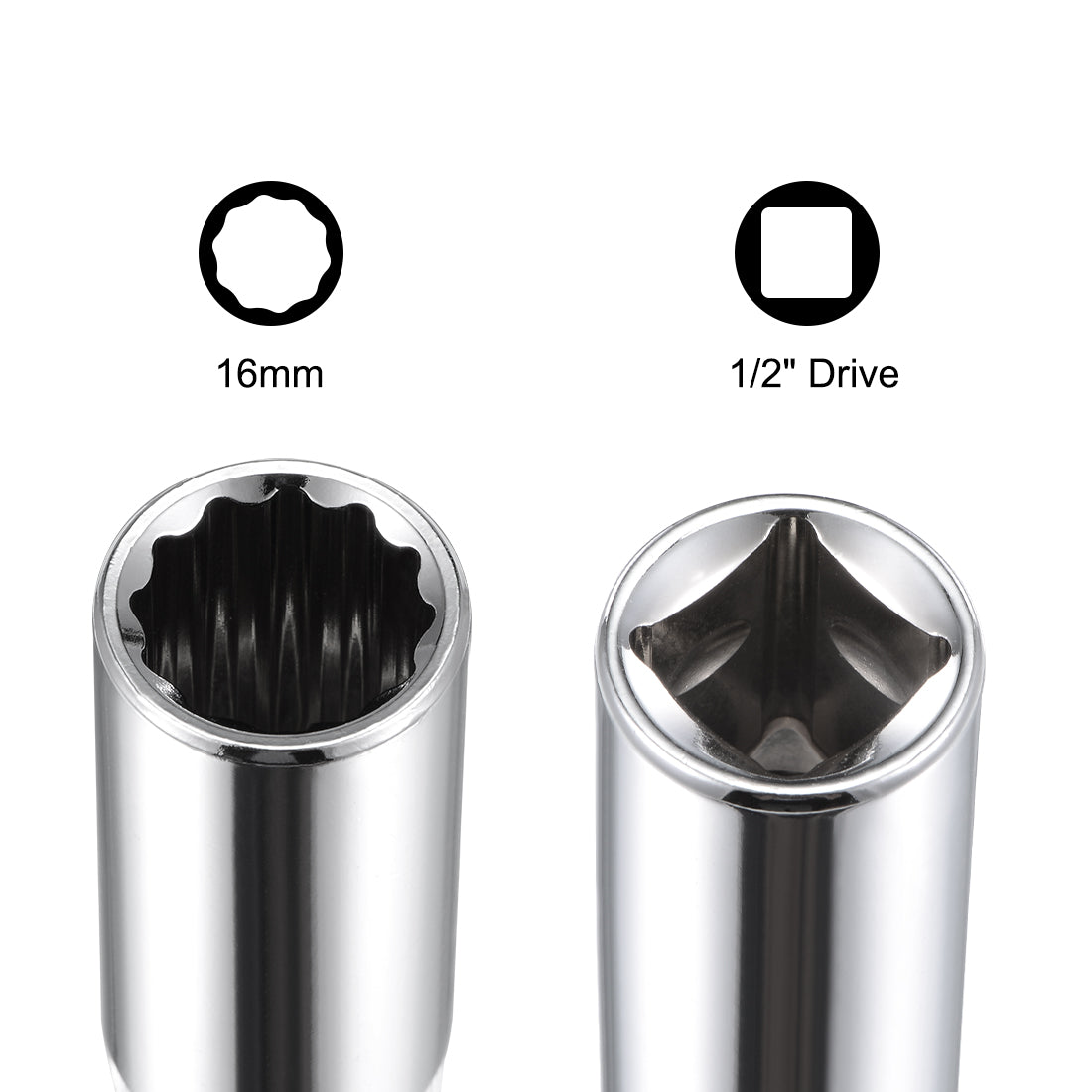 Harfington 3 Pcs 1/2-inch Drive 16mm 12-Point Deep Socket, Metric, Cr-V