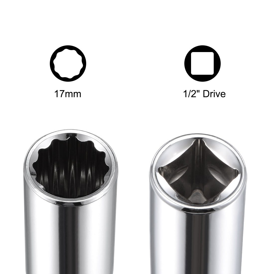 Harfington 2 Pcs 1/2-inch Drive 17mm 12-Point Deep Socket, Metric, Cr-V