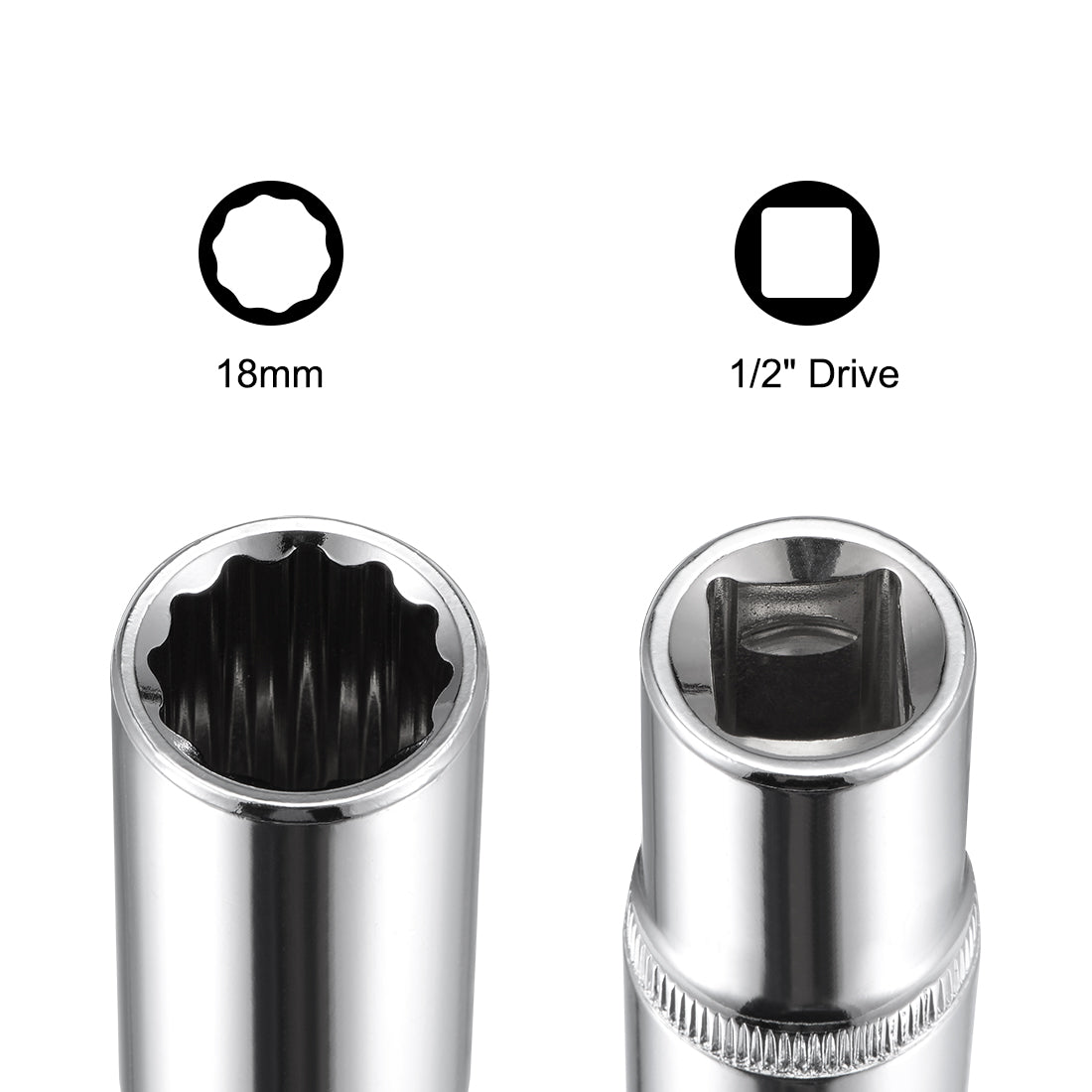 Harfington 2 Pcs 1/2-inch Drive 18mm 12-Point Deep Socket, Metric, Cr-V