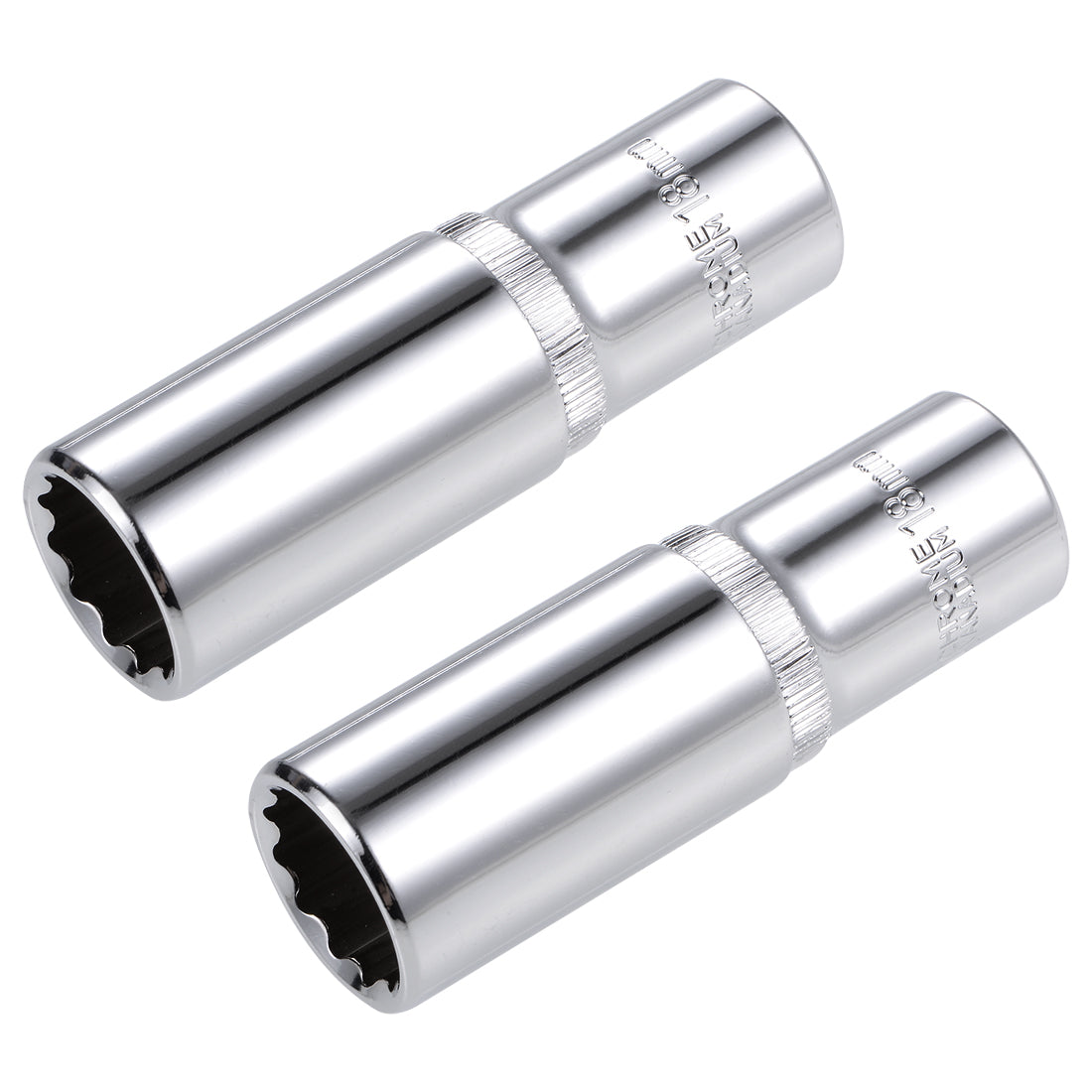 Harfington 2 Pcs 1/2-inch Drive 18mm 12-Point Deep Socket, Metric, Cr-V