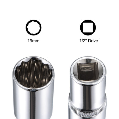 Harfington 2 Pcs 1/2-inch Drive 19mm 12-Point Deep Socket, Metric, Cr-V