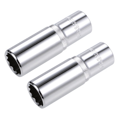 Harfington 2 Pcs 1/2-inch Drive 19mm 12-Point Deep Socket, Metric, Cr-V