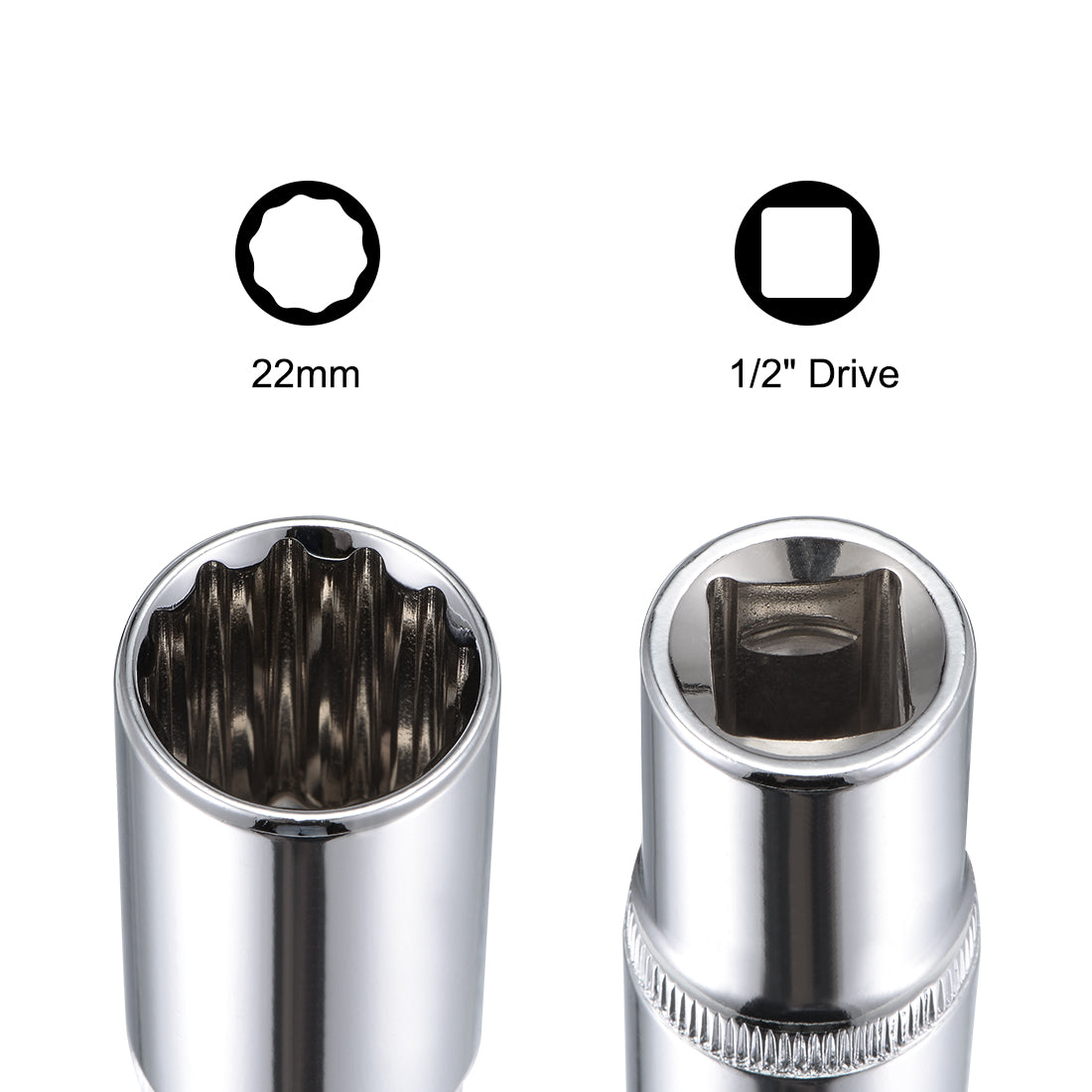Harfington 2 Pcs 1/2-inch Drive 22mm 12-Point Deep Socket, Metric, Cr-V