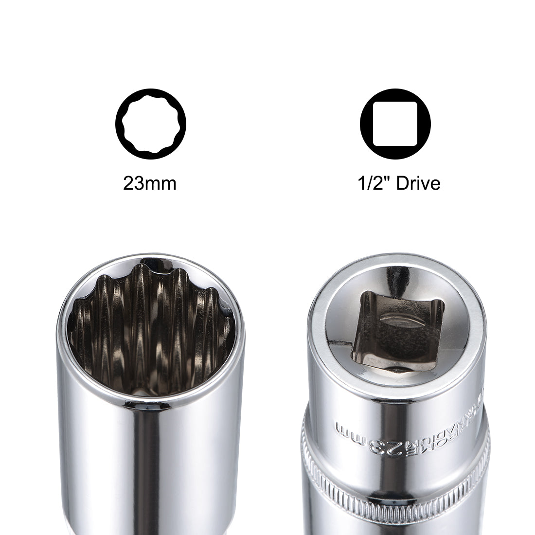 Harfington 2 Pcs 1/2-inch Drive 23mm 12-Point Deep Socket, Metric, Cr-V