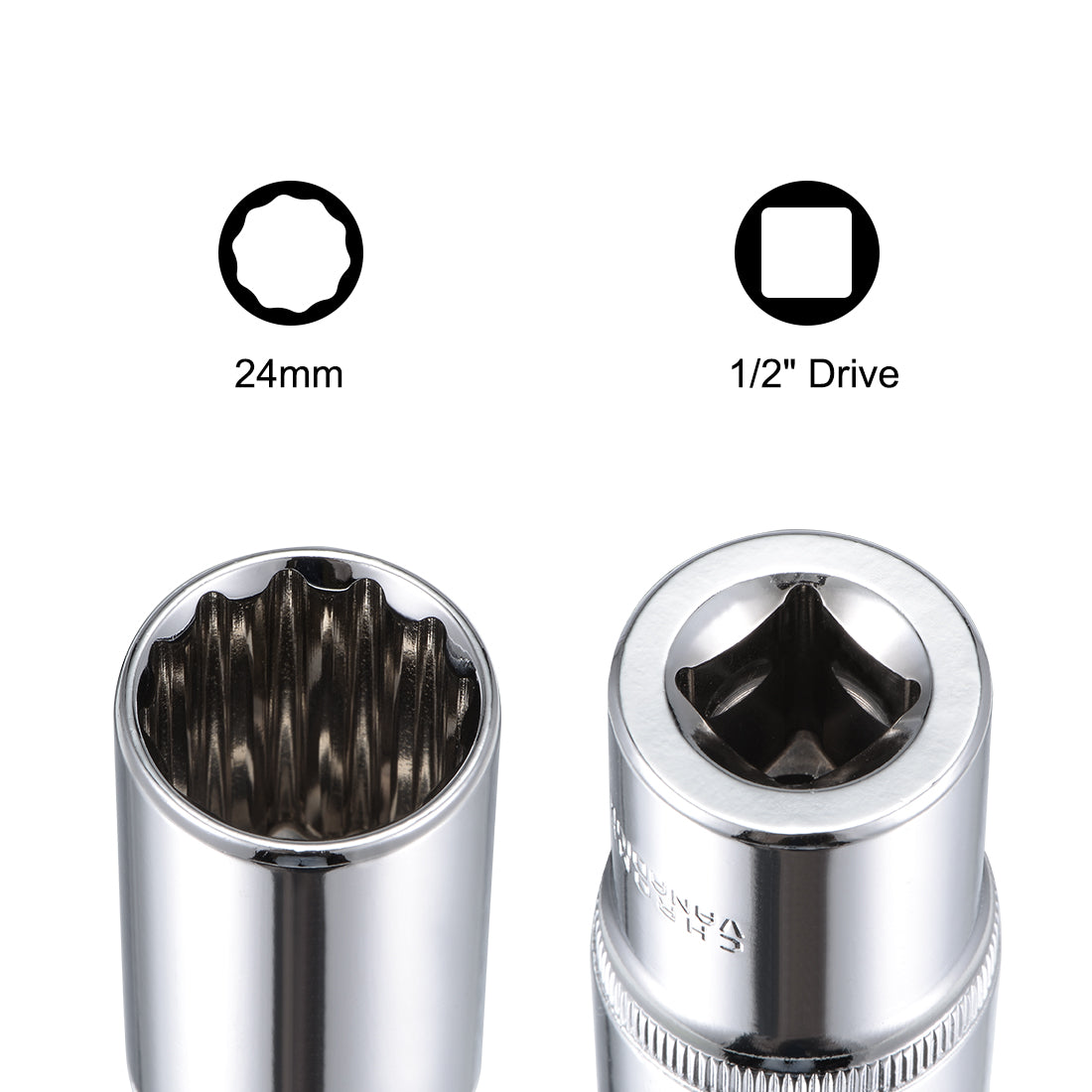 Harfington 3 Pcs 1/2-inch Drive 24mm 12-Point Deep Socket, Metric, Cr-V