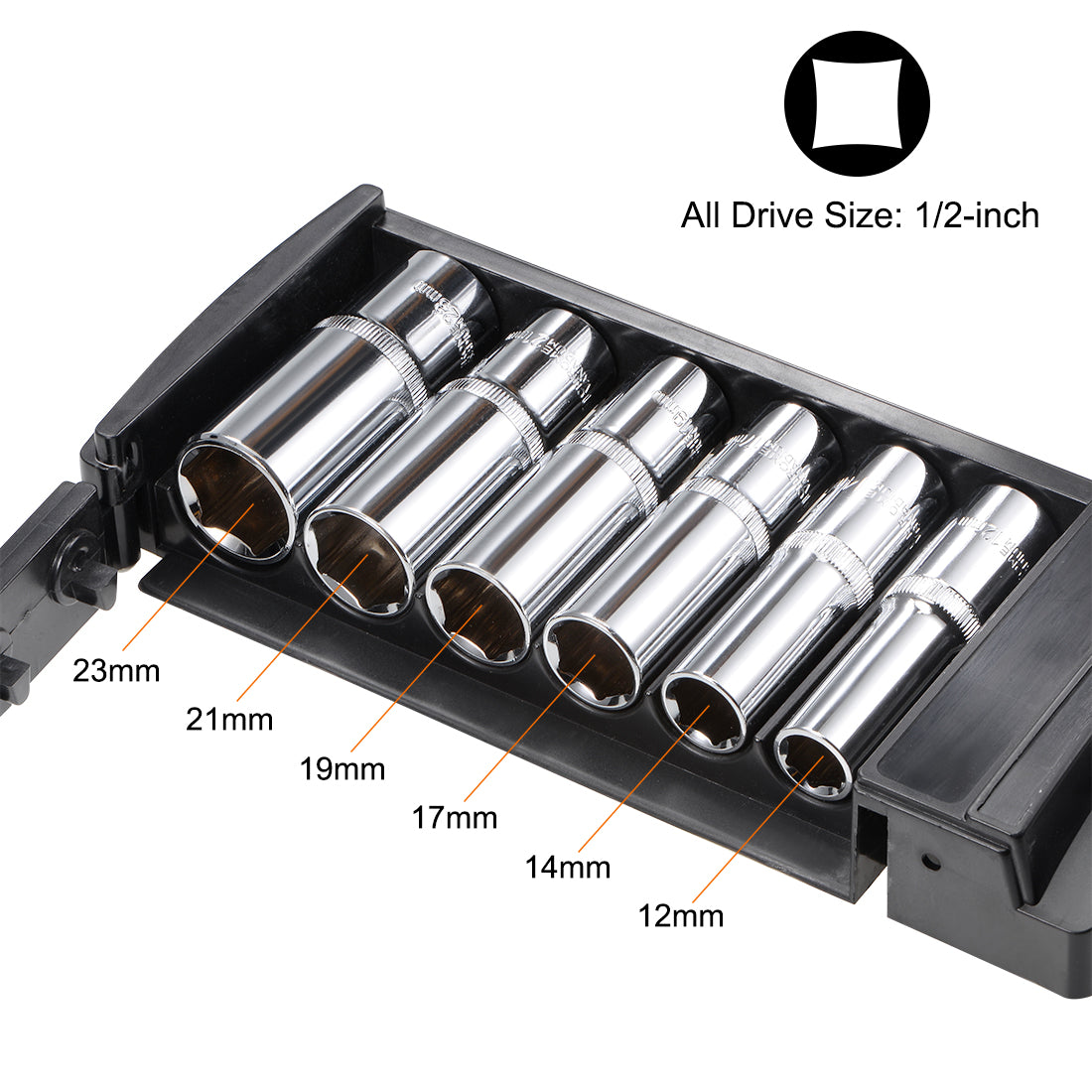Harfington 1/2-Inch Drive 6 Point Deep Socket Set 12mm - 23mm Metric Cr-V 6 Pcs