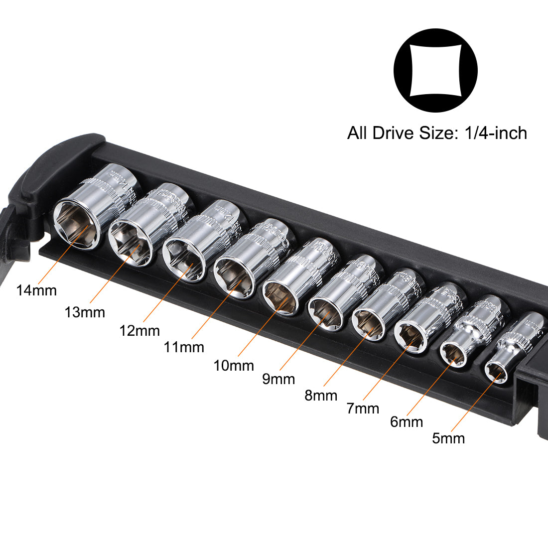 Harfington 1/4-Inch Drive 6 Point Socket Set 5mm - 14mm Metric Cr-V 10 Pcs (2-inch Long)