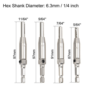 Harfington Center Drill Bit Set 5/64 7/64 9/64 11/64 Inch Self Centering Hinge Tapper Core Hole Puncher Tool for Cabinet Door Window, Hex Shank HSS 5in1 Set