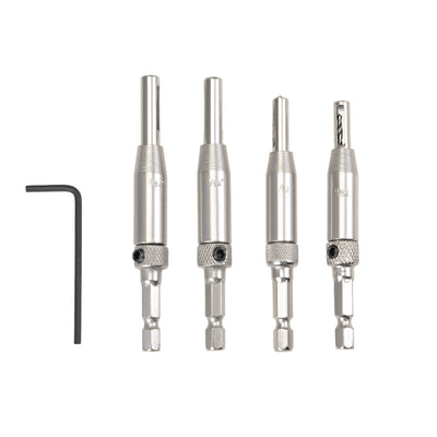 Harfington Center Drill Bit Set 5/64 7/64 9/64 11/64 Inch Self Centering Hinge Tapper Core Hole Puncher Tool for Cabinet Door Window, Hex Shank HSS 5in1 Set