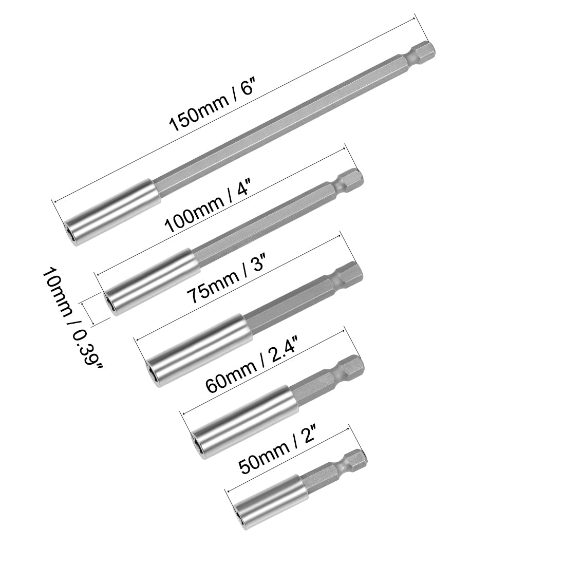 Harfington Extension Extend Socket Drill Bit Holder Magnetic Hex Screwdriver Power Tools ,2/2.4/3/4/6-inch Length,1/4''-Hexagon Drill 2 Set/(10pcs)