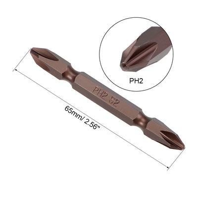 Harfington 2 Pcs PH2 Magnetic Phillips Double Ended Screwdriver Bits, 1/4 Inch Hex Shank 2.56-inch Length S2 Power Tool (Red)
