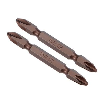 Harfington 2 Pcs PH2 Magnetic Phillips Double Ended Screwdriver Bits, 1/4 Inch Hex Shank 2.56-inch Length S2 Power Tool (Red)